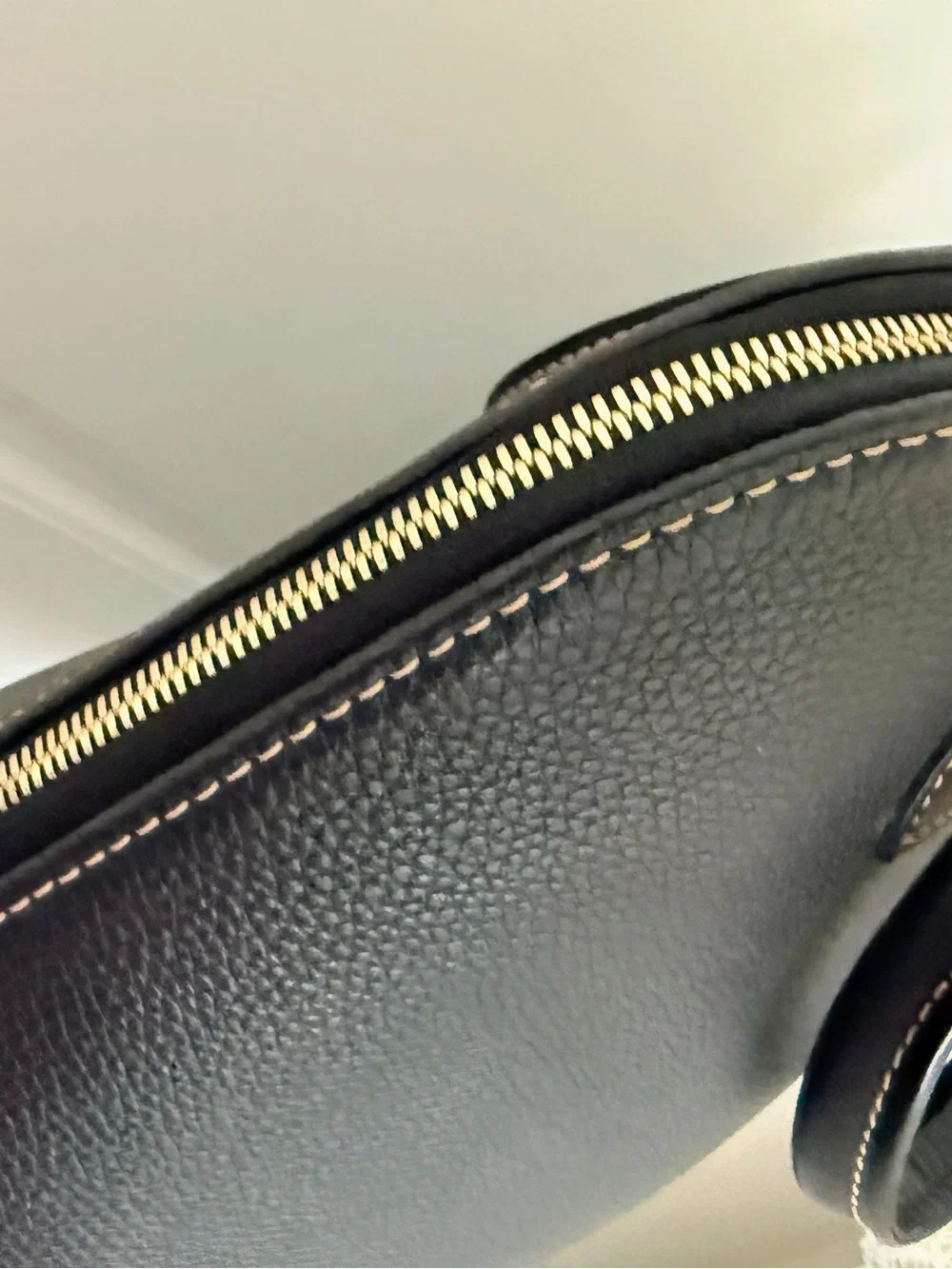 Dooney & Bourke Black Pebble Leather Dome Satchel with Gold Hardware